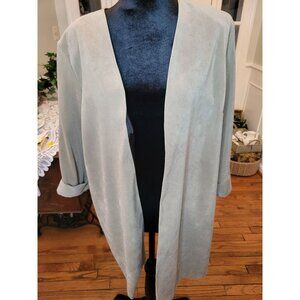 Vintage 90s Faux Suede Sage Green Duster Blazer 3/4 Rolled Sleeves 1X Minimal